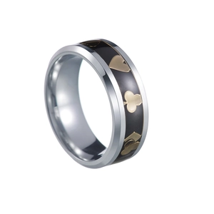 8mm titanium steel ring featuring gold poker suit patterns on a black finish