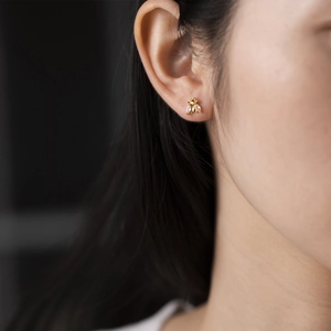 Elegant gold S925 sterling silver honey bee stud earrings with sparkling zircon stones