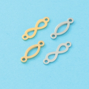 Polished stainless steel infinity connector charms in gold and silver for DIY jewelry