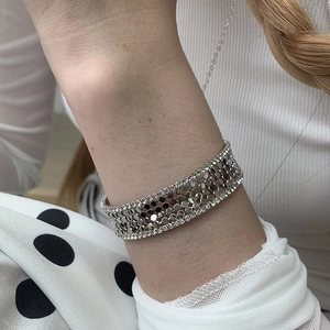 Honeycomb Pattern Open Cuff Bracelet Cubic Zirconia Inlaid Copper Metallic Geometric Industrial Style Jewelry Women