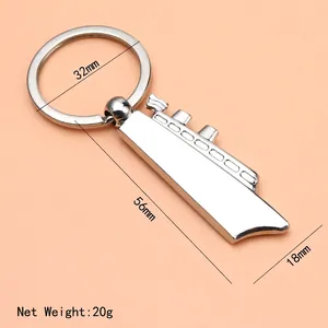 Silver cruise ship keychain with bottle opener function and dimensions of 56mm by 18mm