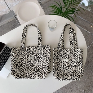 Retro leopard print canvas tote bag set in large and small sizes for daily casual use