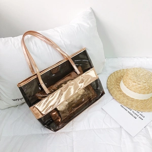 Women Transparent PVC Tote Bag With Inner Pouch Waterproof Large Capacity Jelly Shoulder Handbag For Beach Summer Travel
