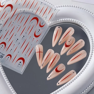 5D Relief Nail Art Stickers Abstract Red Lines Black Dots Minimalist Adhesive Nail Decals Manicure DIY Decoration
