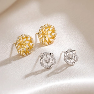 925 Sterling Silver Hollow Flower Petal Stud Earring Blanks For Women Inlaid Zirconia Light Luxury DIY Jewelry Making Base