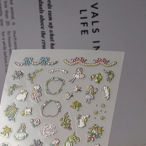 Stickers à ongles 5D jardin de princesse avec fleurs et animaux en relief 3D