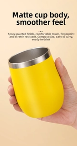 Detail of matte yellow stainless steel insulated egg tumbler with anti-fingerprint surface