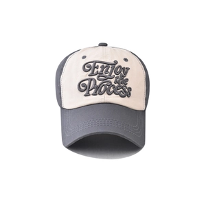 Washed cotton baseball cap in grey and beige with Enjoy the Process embroidery
