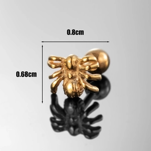 Orecchino a perno a forma di ragno dorato stile punk, larghezza 0,8 cm, design unico