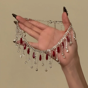 Rhinestone Tassel Necklace With Crystal Teardrop Pendant Gothic Choker For Women Party Jewelry