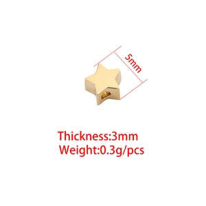 5mm golden stainless steel star bead with dimensions 5mm by 3mm and weight 0.3g per piece