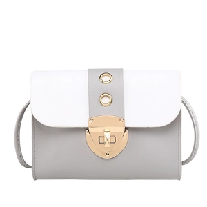 Chic two-tone gray and white crossbody bag featuring a golden lock and ring detail