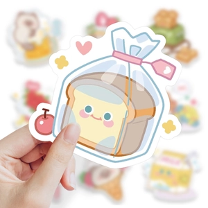 Kawaii toast bread stickers with pink bows for DIY scrapbooking and stationery decor