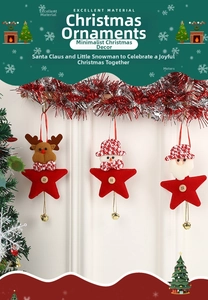 Detail of Christmas felt star ornaments with Santa, snowman and reindeer figures