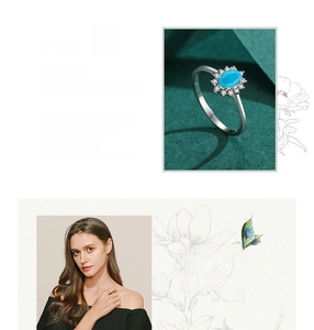 Macro detail of silver ring with turquoise halo setting and adjustable band