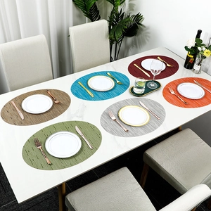 Oval Placemats PVC Woven Vinyl Heat Resistant Non-Slip Dining Table Mat Nordic Solid Color Washable Bamboo Texture