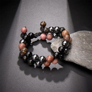 Bracelet de yoga réglable à double couche avec rhodonite de 8 mm et pierres magnétiques