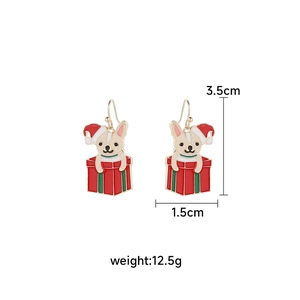 Detailed view of Christmas dog earrings in gift box with 3.5cm height and 1.5cm width specs
