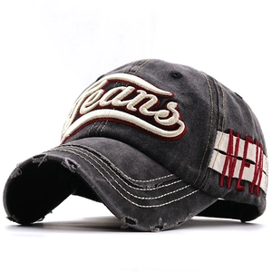 Vintage Distressed Washed Cotton Denim Baseball Cap 3D Letter Embroidery Outdoor Casual Retro Sun Hat For Men Women