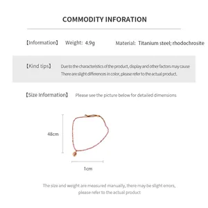 Size chart showing dimensions for the titanium steel rhodochrosite oval necklace and weights