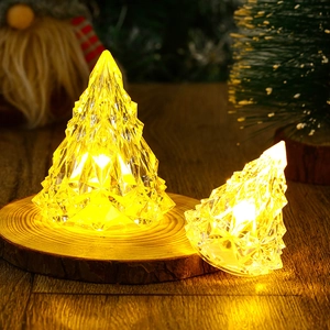 Set of two crystal iceberg LED Christmas tree night lights with warm glow decor