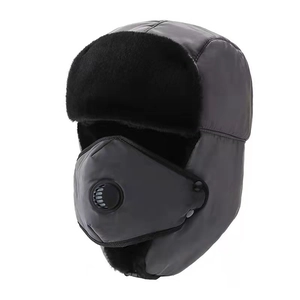 Winter thermal trapper hat with breathing valve and thick lining in dark grey