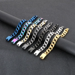 Classic 15mm titanium steel Cuban chain bracelets for men in multiple assorted colors