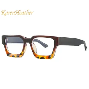 Fashionable square blue light blocking glasses with tortoiseshell two-tone frame