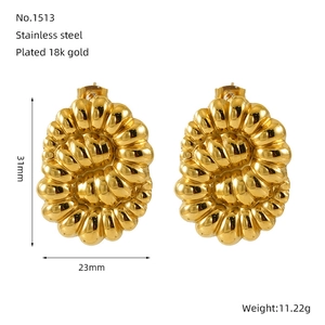Boucles d'oreilles créoles torsadées ovales en acier inoxydable doré 18 carats