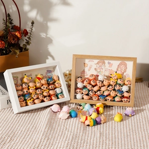 3D shadow box frame for cartoon figure storage with cute white and wood display frames
