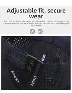 Détail de la boucle réglable et du tissu perforé respirant sur la casquette de sport