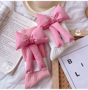 Cute detachable 3D stuffed bow knit stacked socks for women, sweet style autumn winter cozy wear.