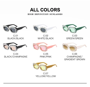 Collection of rectangle diamond sunglasses in multiple colors with crystal frames