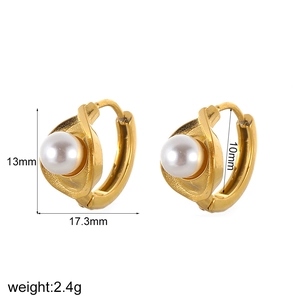 Créoles minimalistes en acier inoxydable doré 18k avec perles blanches et dimensions