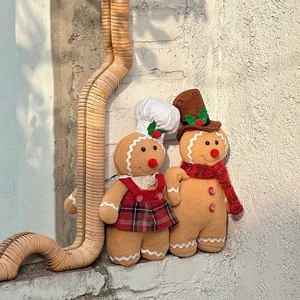 Standing Christmas gingerbread man plush dolls with chef hat and red scarf for decor