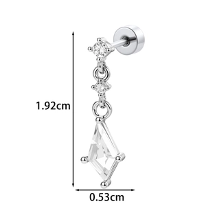 Boucle d'oreille en argent avec pendentif zircon géométrique en forme de cerf-volant