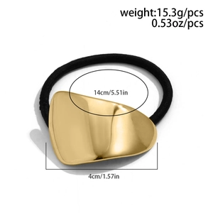 Detail of 15.3g golden geometric square metal plate on black elastic hair tie band