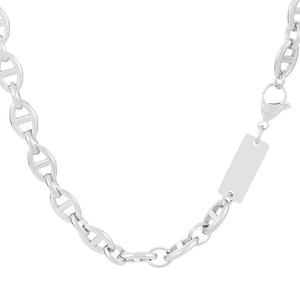 Silver stainless steel pig nose link necklace with customizable rectangular pendant tag