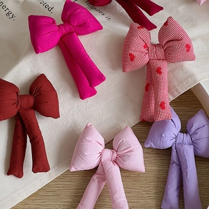 Fermagli per capelli a fiocco natalizio in cotone fatti a mano con nastri lunghi multicolore