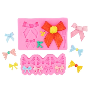 Detaillierte rosa Silikon-Schleifenformen in verschiedenen Größen für Fondant und DIY