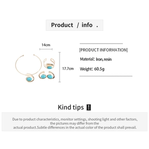 Detailed size specifications for gold iron necklace set with blue resin stones