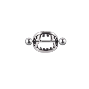 Sliver stainless steel fang nipple ring piercing jewelry on a white background