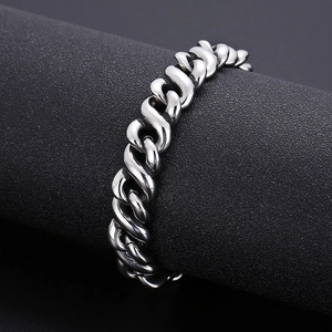 Industrial style stainless steel Cuban chain bracelet for men with silver finish