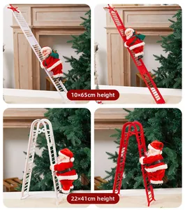 Detail vom elektrisch kletternden Weihnachtsmann mit Einzel- und Doppelleiter in Rot und Weiß