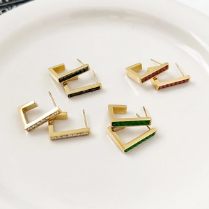 Geometric Stud Earrings Gold Plated Stainless Steel With Colorful Zircon Rhinestone French Luxury Style Modern Fashion For Women