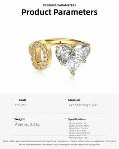 Detail view showing 925 sterling silver heart ring specifications and 5A cubic zirconia