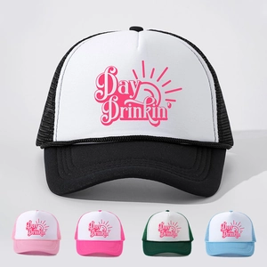 Trucker Hat Vintage Mesh Adjustable Snapback Day Drinkin Letter Print Polyester Foam Breathable Retro Baseball Cap