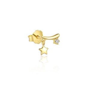 Close-up of S925 sterling silver star pendant earring with sparkling zircon stone