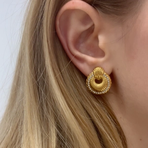 Vintage 18k gold plated stainless steel knot stud earrings with white crystals