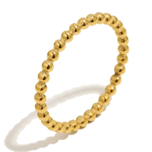 Eleganter mit 18 Karat vergoldeter Edelstahlring mit Perlenstruktur im minimalistischen Stil